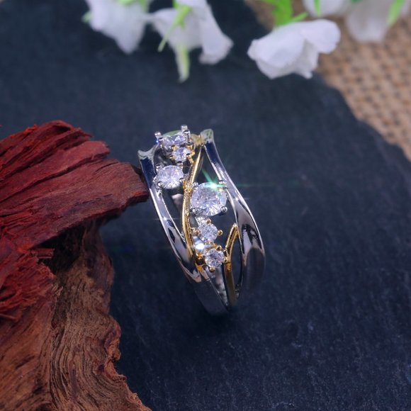 🎁 Fashion Trendy Gold Silver Wave Stackable Aesthetic Hollow Ring, VIP427 - Picture 5 of 8